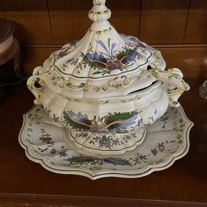 Vintage Soup Tureen with Ladle and Plate